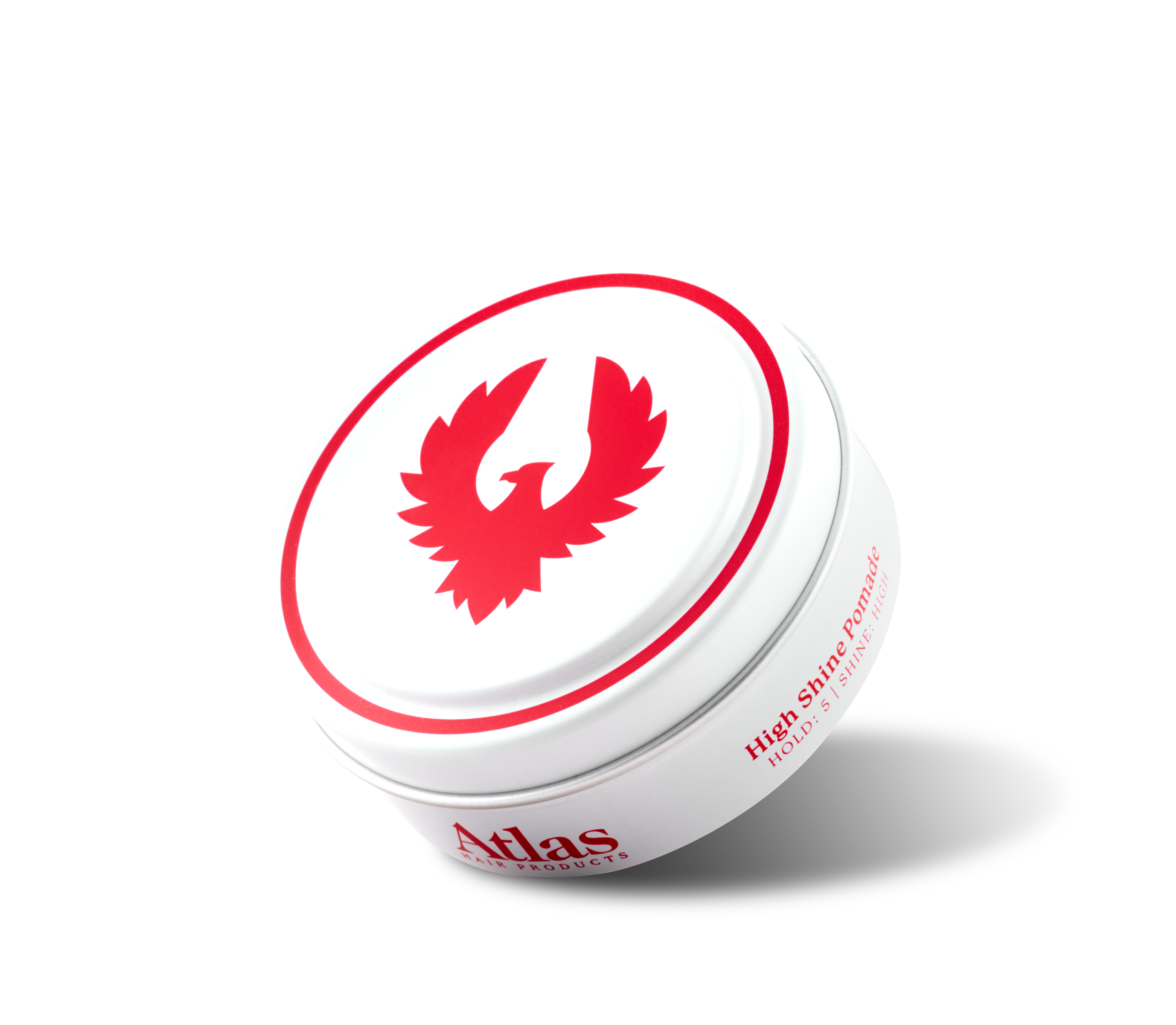 Can of Atlas High Shine Pomade hair styling product for men.